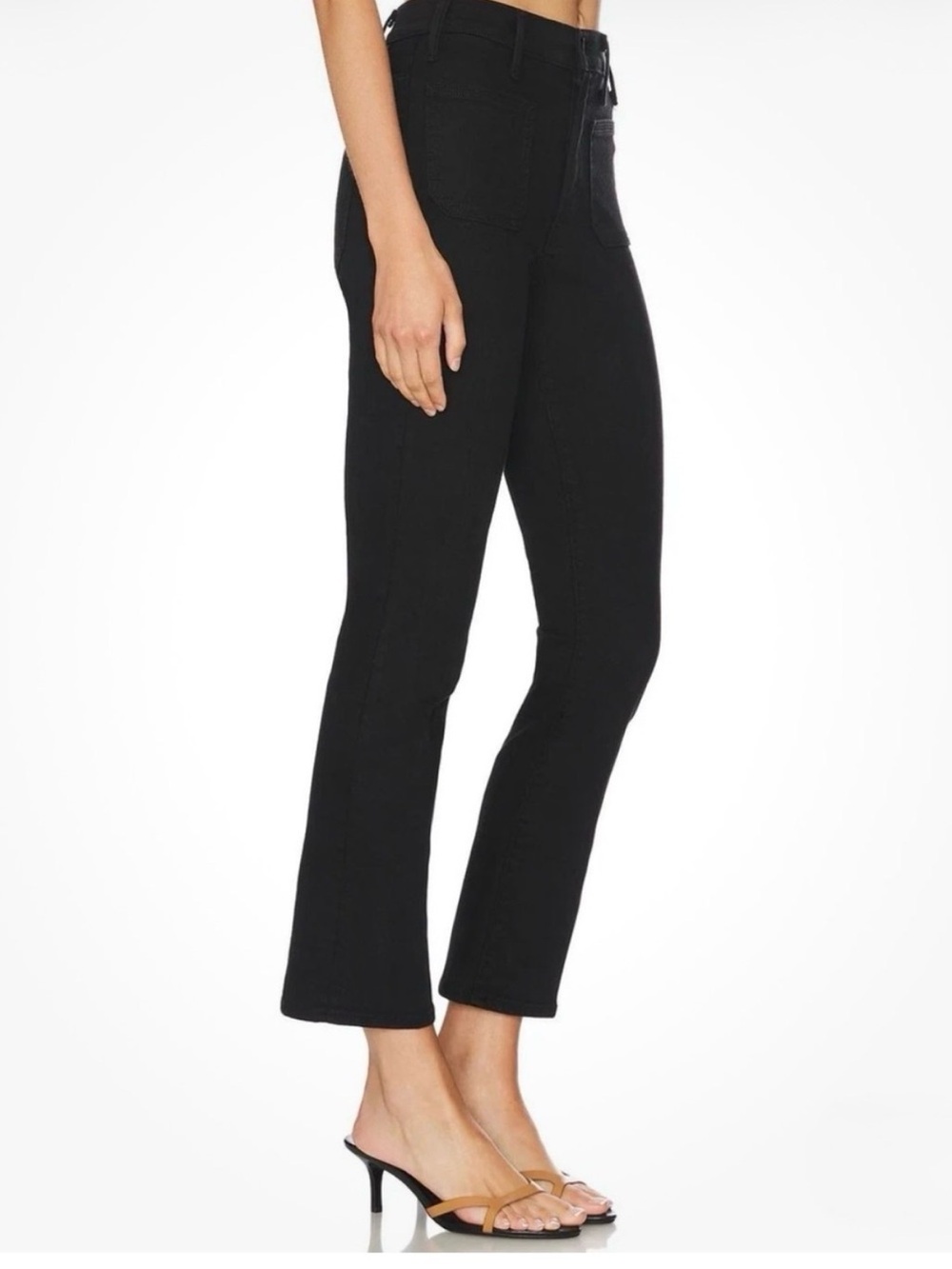 MOTHER Black Cropped Straight-Leg Jeans